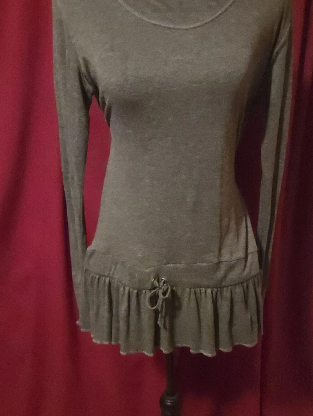 Derek Heart Olive Long Sleeve Ruffle Hem Top